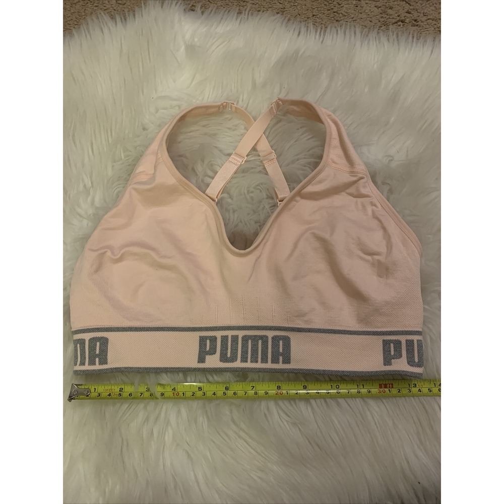 Puma Unlined Compression Sports Bra Light Pink Racerback Belt Logo